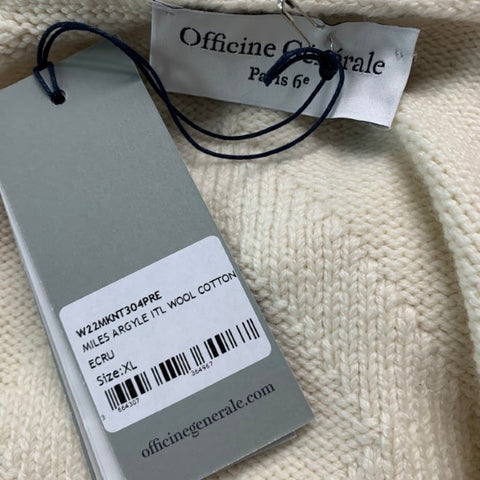 OFFICINE GENERALE Size XL Beige Knitted Wool Blend Buttoned Cardigan