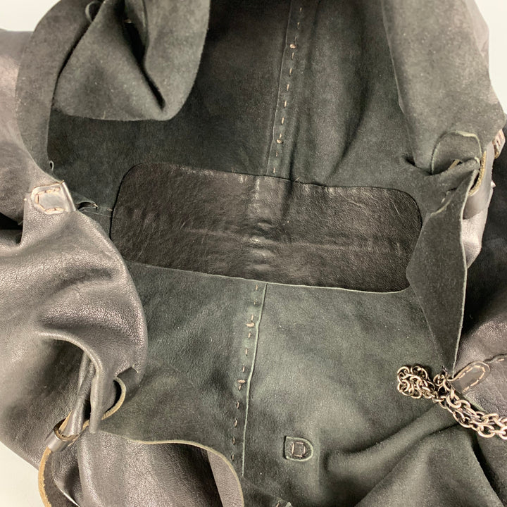 HENRY BEGUELIN Black Distressed Leather Top Handle Bag