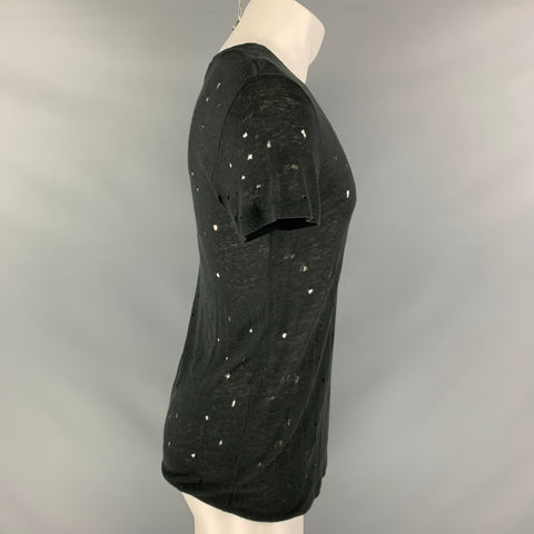 IRO CLAY Size XS Black Distressed Linen Crew-Neck T-shirt