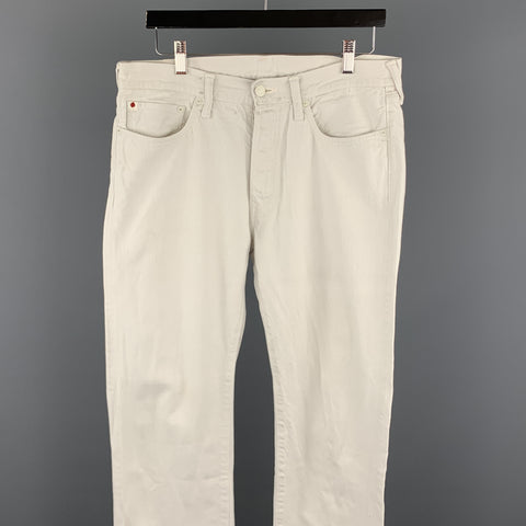 45rpm Size 32 x 36 Cream Solid Cotton Selvedge Denim Button Fly Jeans