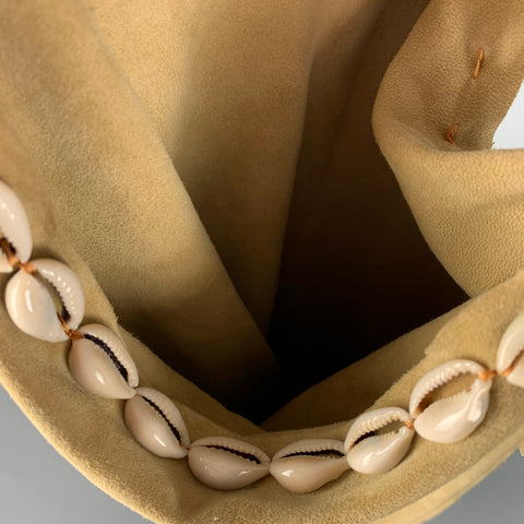 VINTAGE Beige Beaded Suede Embellished Shelp Shoulder Bag
