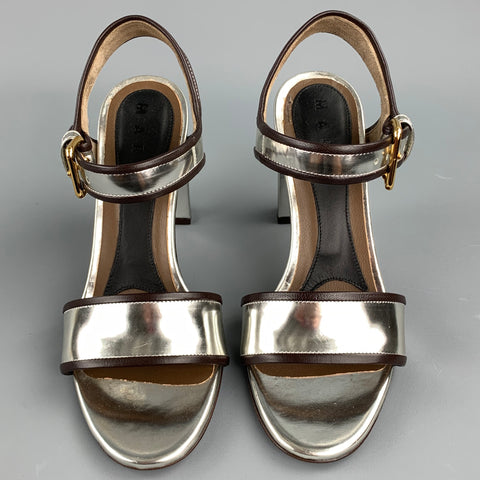 MARNI Size 6 Silver Metallic Leather Slingback Sandals