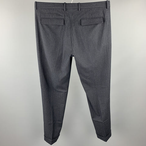 THEORY Size 34 Charcoal Stripe Wool Zip Fly Dress Pants