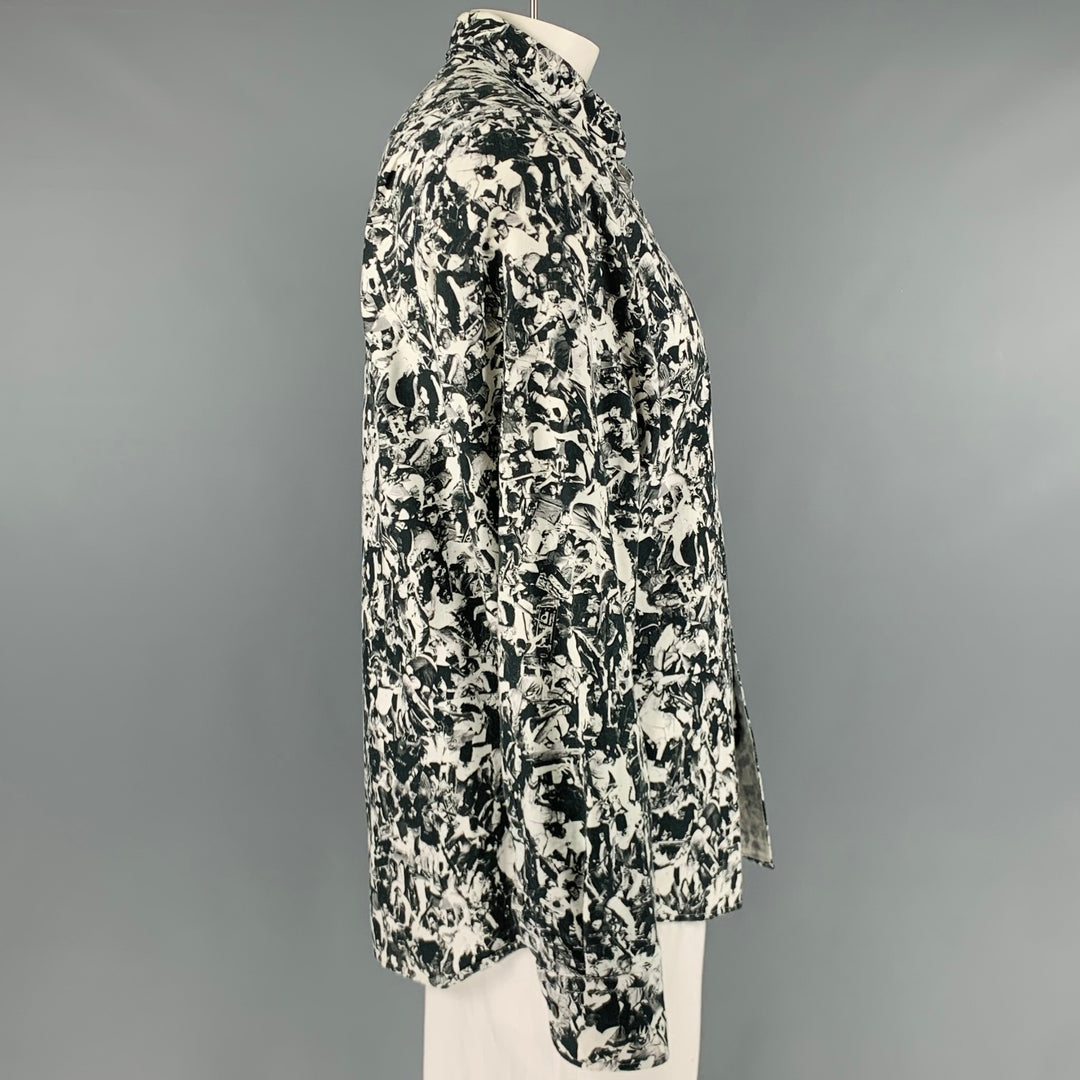 OPENING CEREMONY Size XL Black White Print Cotton Button Down Long Sleeve Shirt