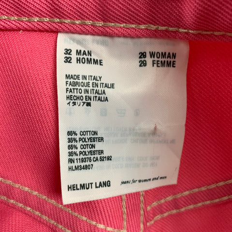 HELMUT LANG Size 32 Pink Contrast Stitch Cotton Polyester Button Fly Jeans