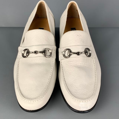 SAKS FIFTH AVENUE Size 11 White Leather Horse Bit Slip On Loafers