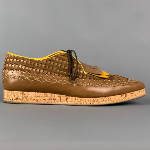 BURBERRY PRORSUM Size 11 Brown Yellow Stitched Leather Arundel Mocassin Shoes