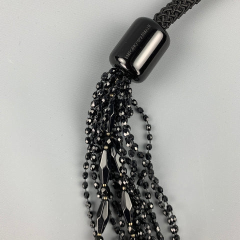 EMPORIO ARMANI Black Silk Cord Crystal Layered Necklace