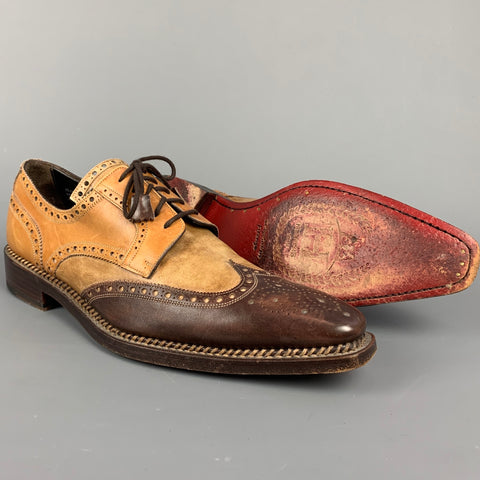 CALZOLERIA HARRIS Size 11 Tan & Brown Perforated Leather Wingtip Lace Up Shoes