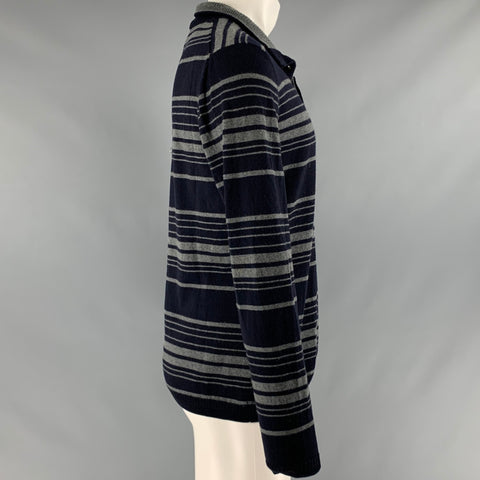 ELIE TAHARI Size M Navy Grey Stripe Merino Wool Long Sleeve Pullover