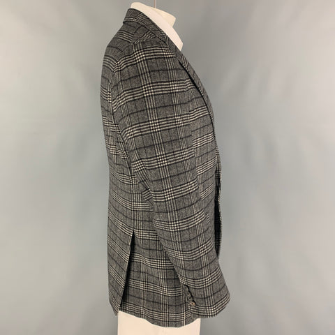 ISAIA Size 42 Black White Plaid Wool Single Breasted Sport Coat
