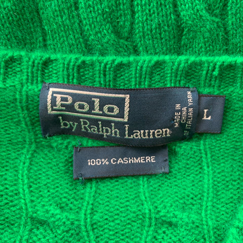 RALPH LAUREN Size L Green Cable Knit Cashmere Crew-Neck Sweater