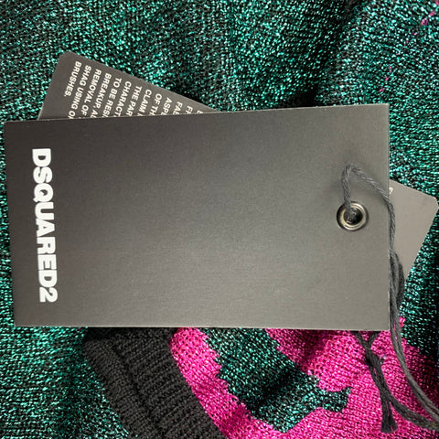 DSQUARED2 Size XS Black Green Pink Wool Blend Metallic Pullover