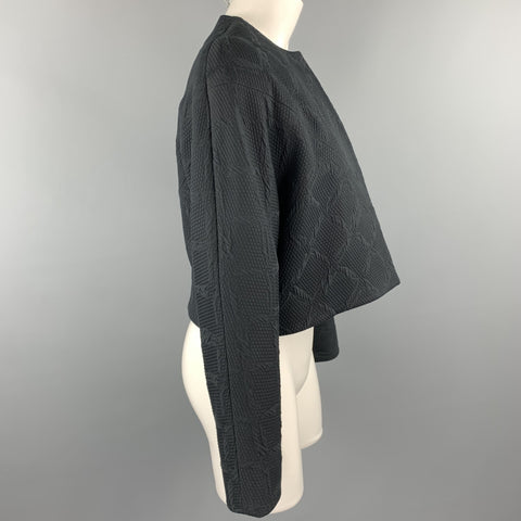 BALENCIAGA Size 4 Black Jacquard Cropped Collarless Jacket