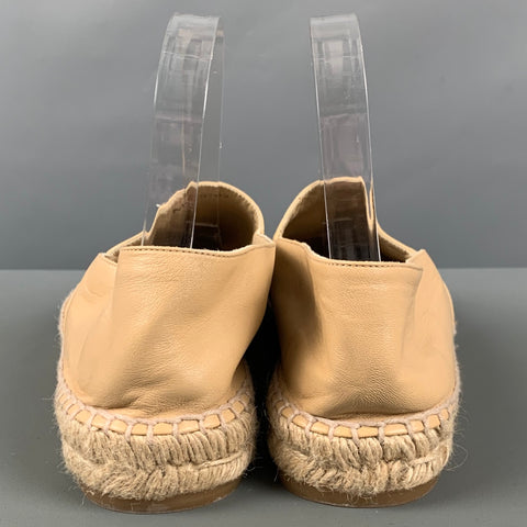 CHANEL Size 11 Beige Black Leather Lamb Skin Espadrille Flats