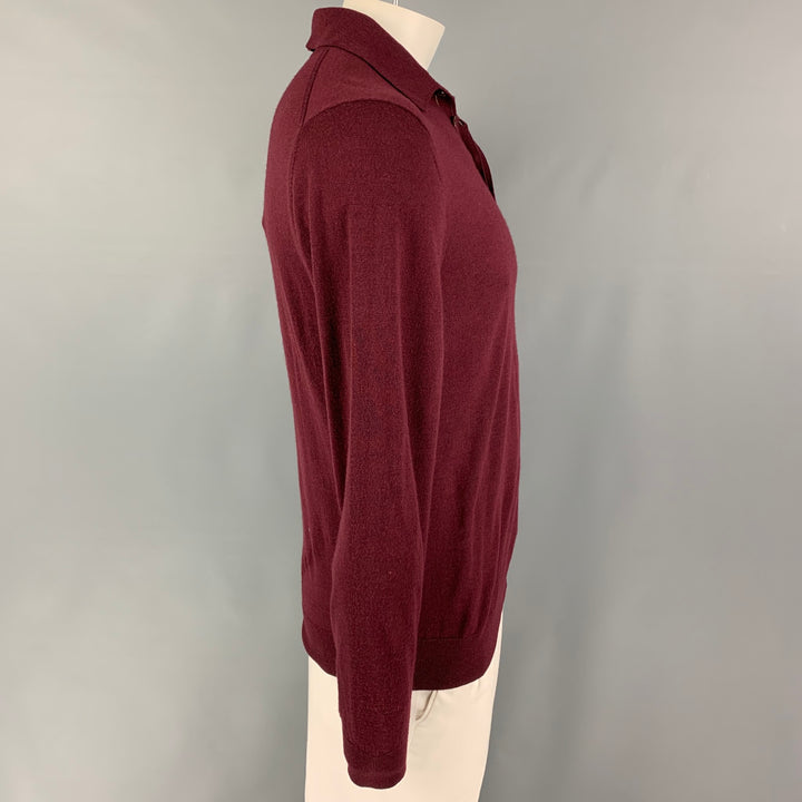 PAUL SMITH Size L Burgundy Merino Wool Long Sleeve Polo