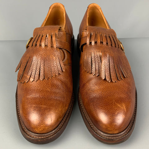 RALPH LAUREN Size 10.5 Tan Fringe Tongue Leather Lace Up Shoes