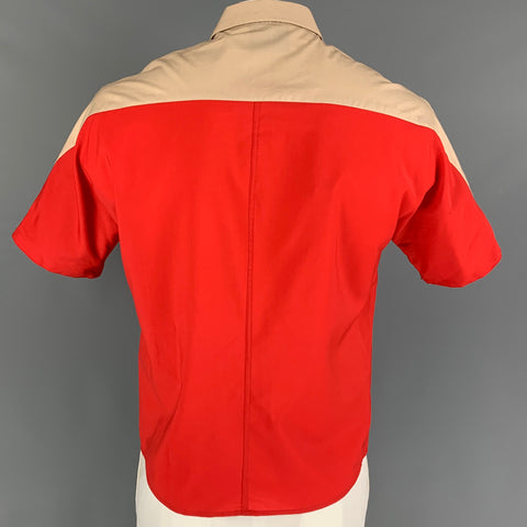 STEPHAN SCHNEIDER Size XL Khaki Red Color Block Wool Cotton Short Sleeve Shirt