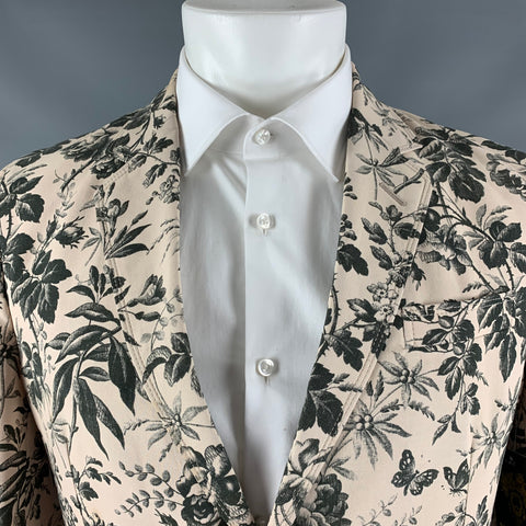 GUCCI Size 38 Cream Black Floral Cotton Single breasted Sport Coat