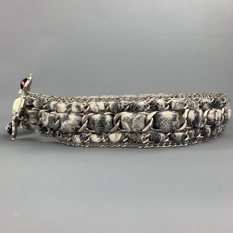 CHANEL Fall 2005 Waist Size 34 Gray Marbled Chain Medallion Belt