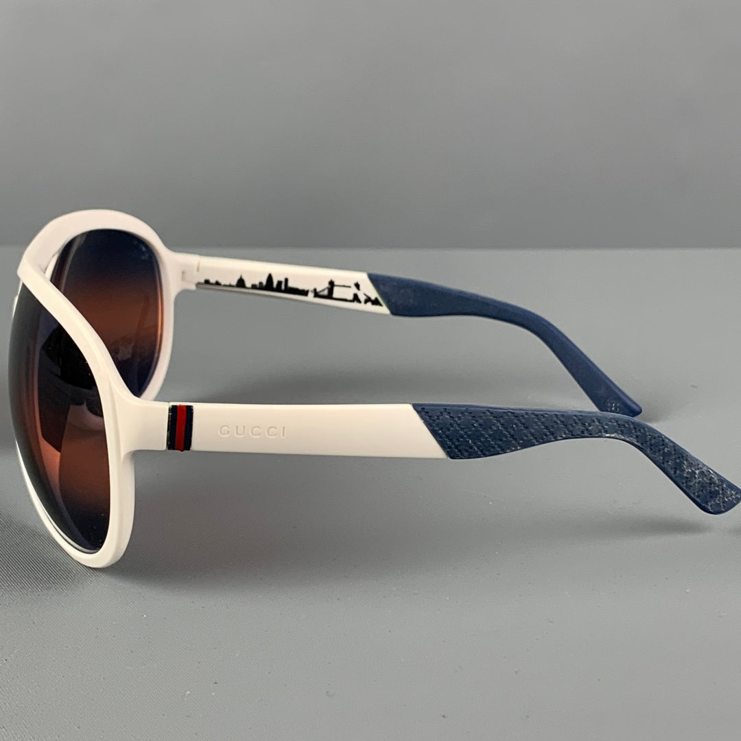 GUCCI Cream Blue Acetate Aviator Singlasses – Sui Generis Designer