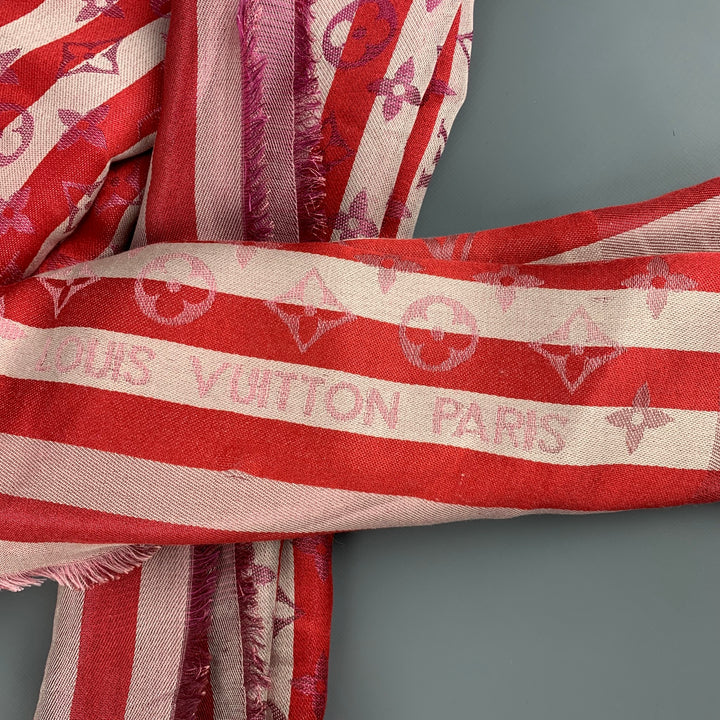 LOUIS VUITTON Red White Stripe Silk Blend Scarves & Shawls