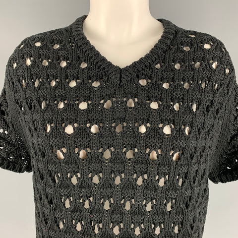KOLOR Size L Black Cotton Mixed Fabrics V-Neck Casual Top