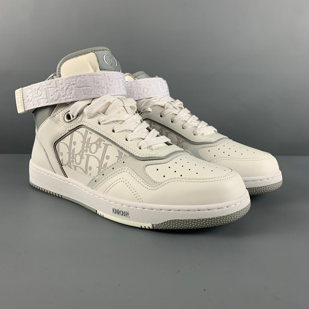 DIOR Size 8 White Grey Logo Leather High Top Sneakers – Sui  display picture 2
