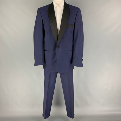 HOLLAND & SHERRY Size 48 Navy Black Shawl Collar Tuxedo Suit