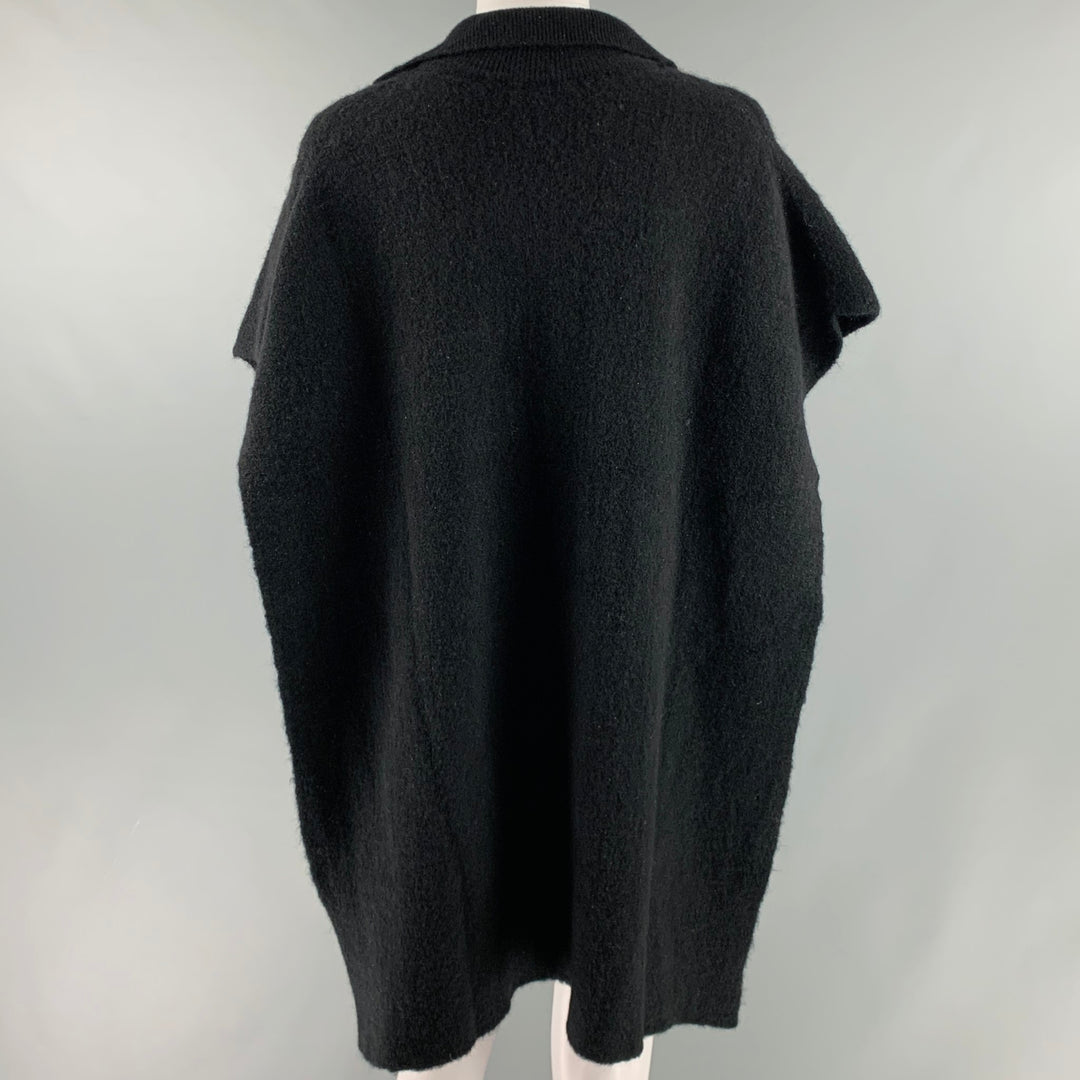 RUS Size S Black Merino Wool Button Down Poncho Pullover