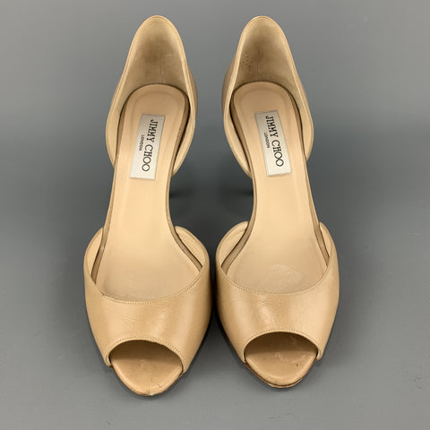 JIMMY CHOO Size 7.5 Beige Leather D'Orsay Peep Toe Pumps