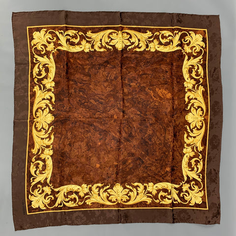 VALENTINO Brown & Gold Silk Marbled Square Scarf