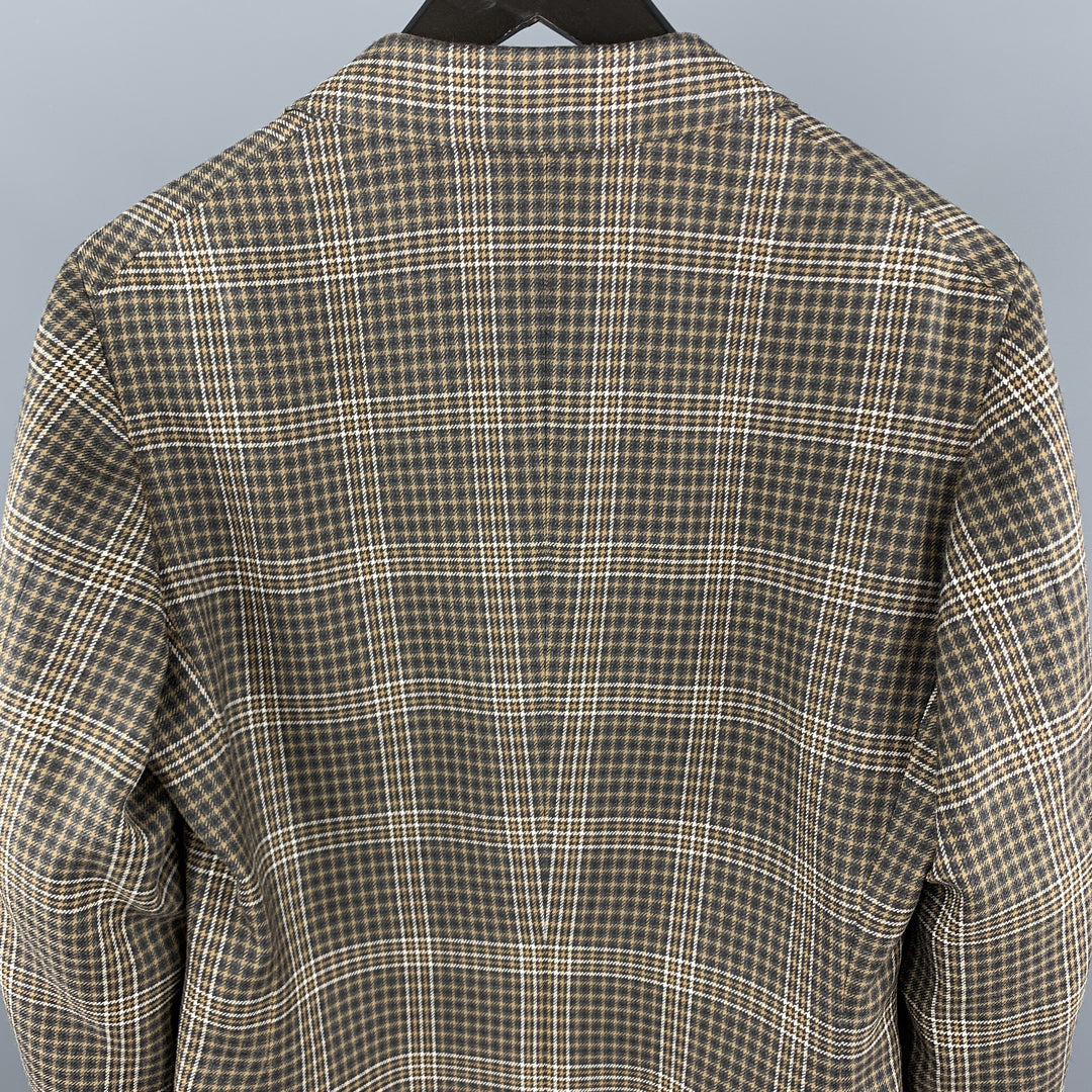 UNITED ARROWS Brown Plaid Wool Notch Lapel Sport Coat