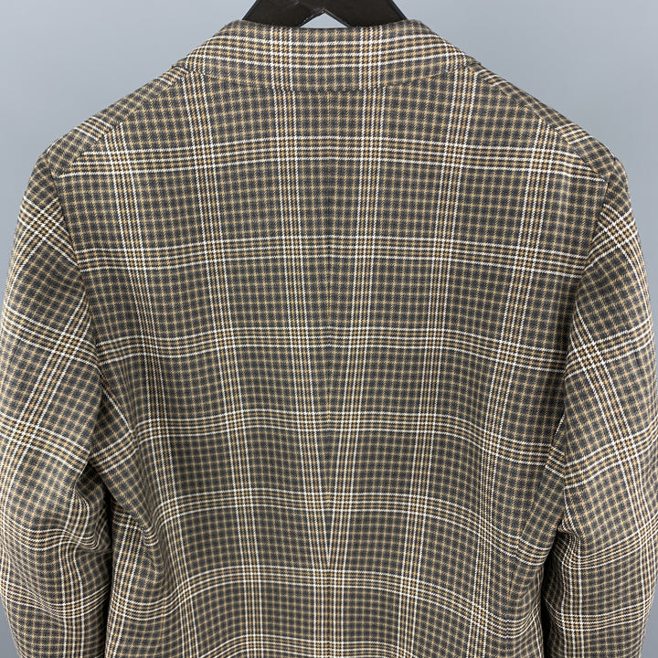 UNITED ARROWS - Manteau de sport à revers cranté en laine à carreaux marron