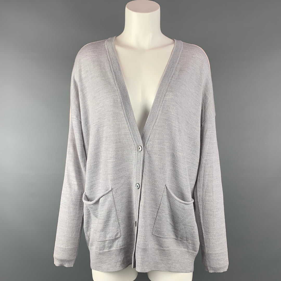 ATM Size M Light Gray & White Knitted Wool Buttoned Cardigan