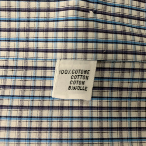 KITON Size XL White, Blue & Grey Checkered Cotton Button Down Long Sleeve Shirt