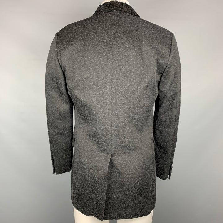 GIVENCHY Talla 42 Abrigo deportivo con solapa de pico de lana jaspeada / alpaca color carbón y negro