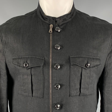 JOHN VARVATOS Taille 40 Black Lines Zip Up Boutons Veste