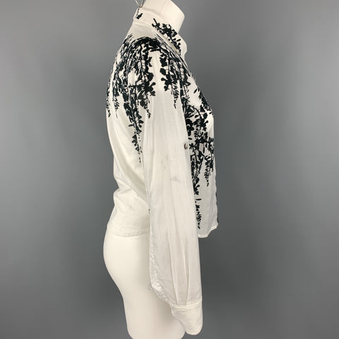 ANN DEMEULEMEESTER Size 2 Black & White Floral Print Cotton Blouse