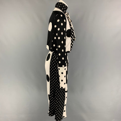 MARC JACOBS Talla 4 Vestido de manga larga con lunares de seda y rayón blanco y negro