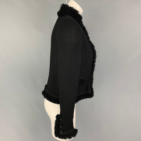 CHANEL Talla 4 Chaqueta con frente abierto de mezcla de lana negra