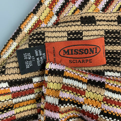 MISSONI Sciarpe Beige & Brown Knitted Wool / Silk Scarf