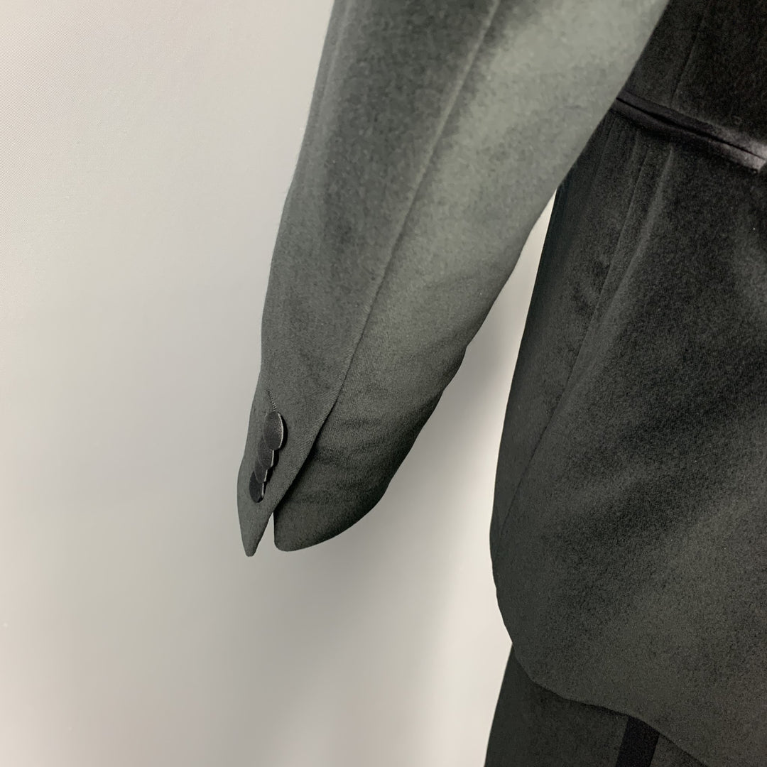 Z ZEGNA Taille 40 Costume de Smoking à Revers en Velours de Coton Noir Régulier
