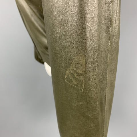 KRIS VAN ASSCHE Size S Olive Leather Pleated Zip Up Jacket