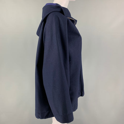 SOFIE D'HOORE Size 6 Navy Wool Polyurethane Hooded Cyril Coat