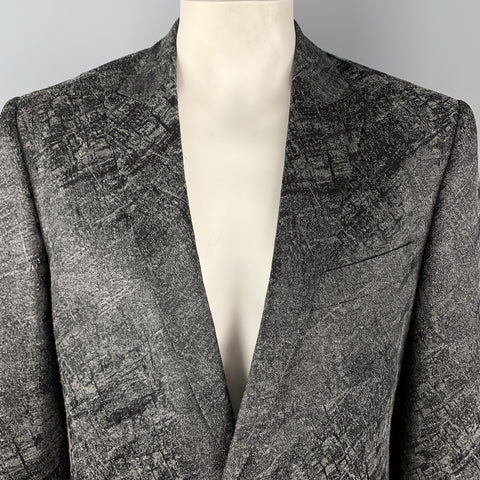 VERSACE COLLECTION Size 44 Charcoal & Black Metallic Print Sport Coat