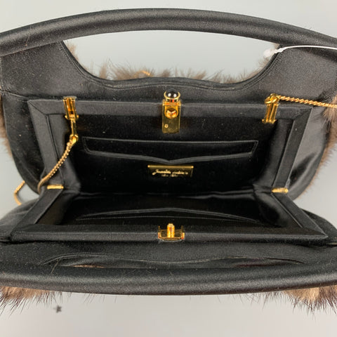 JUDITH LEIBER Brown Fur Clutch Top Handles Handbag
