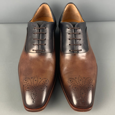 MAGNANNI Size 8.5 Brown Black Ombre Leather Lace Up Shoes