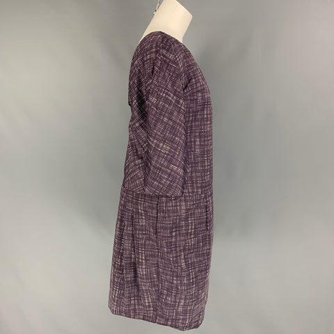 MARNI Size 6 Eggplant White Polyester Plaid 3/4 Sleeves Dress