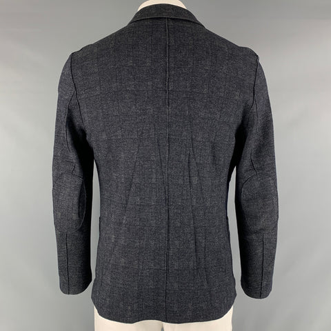 BARNEY'S NEW YORK Size XL Navy Plaid Wool Cotton Notch Lapel Sport Coat